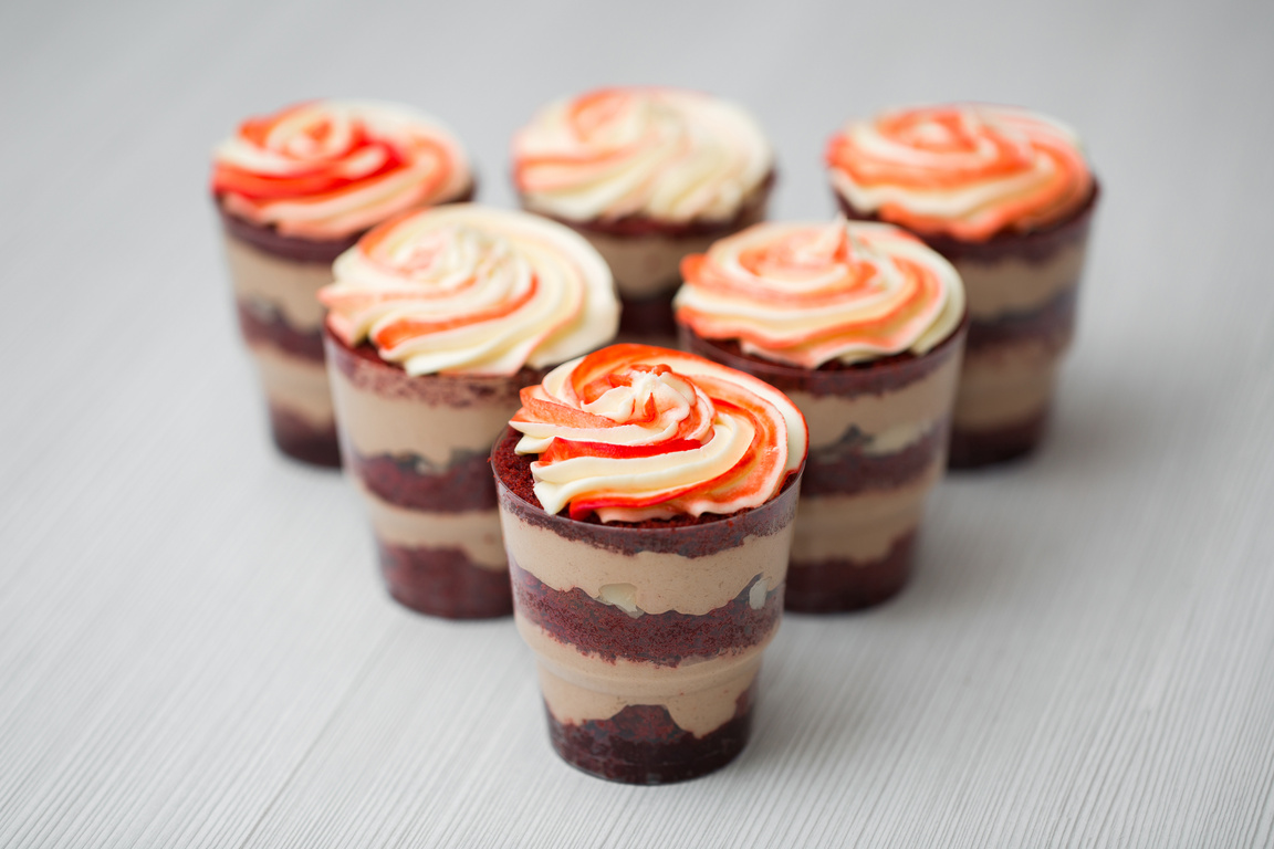 Chocolate and Mousse Trifle Dessert in Plastic Cups